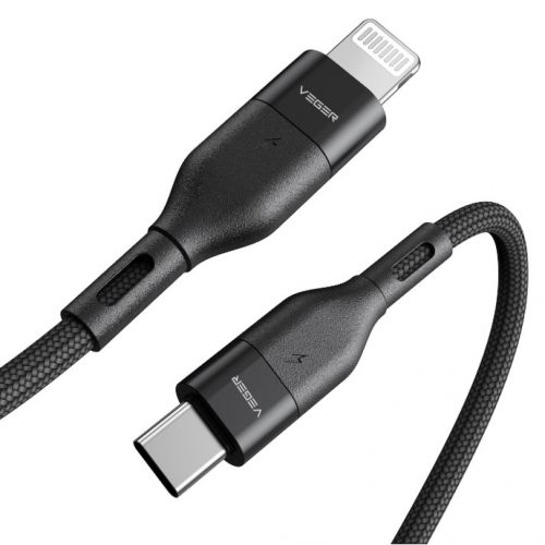 Veger CL01 - 3A USB Type-C - kabel Apple Lightning - 120 cm, ładowanie 3A, osłona z kevlaru (tkaniny perłowej) - czarny